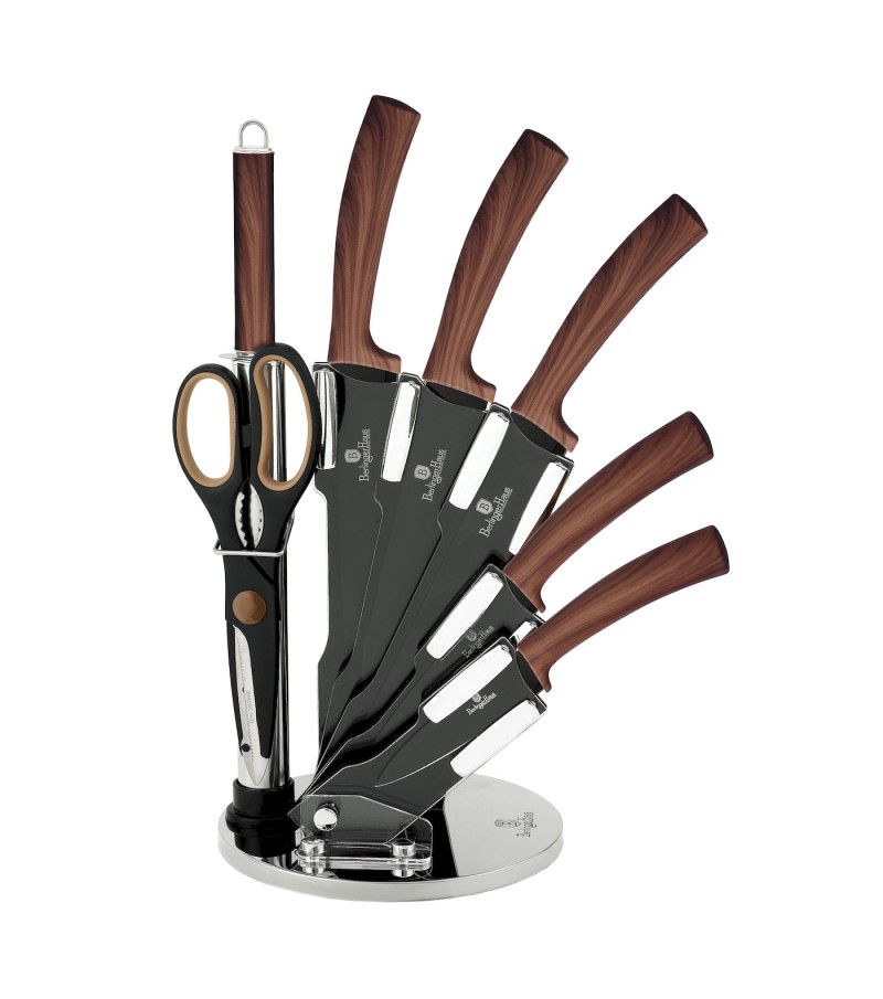 8 pcs knife set with stand, original wood