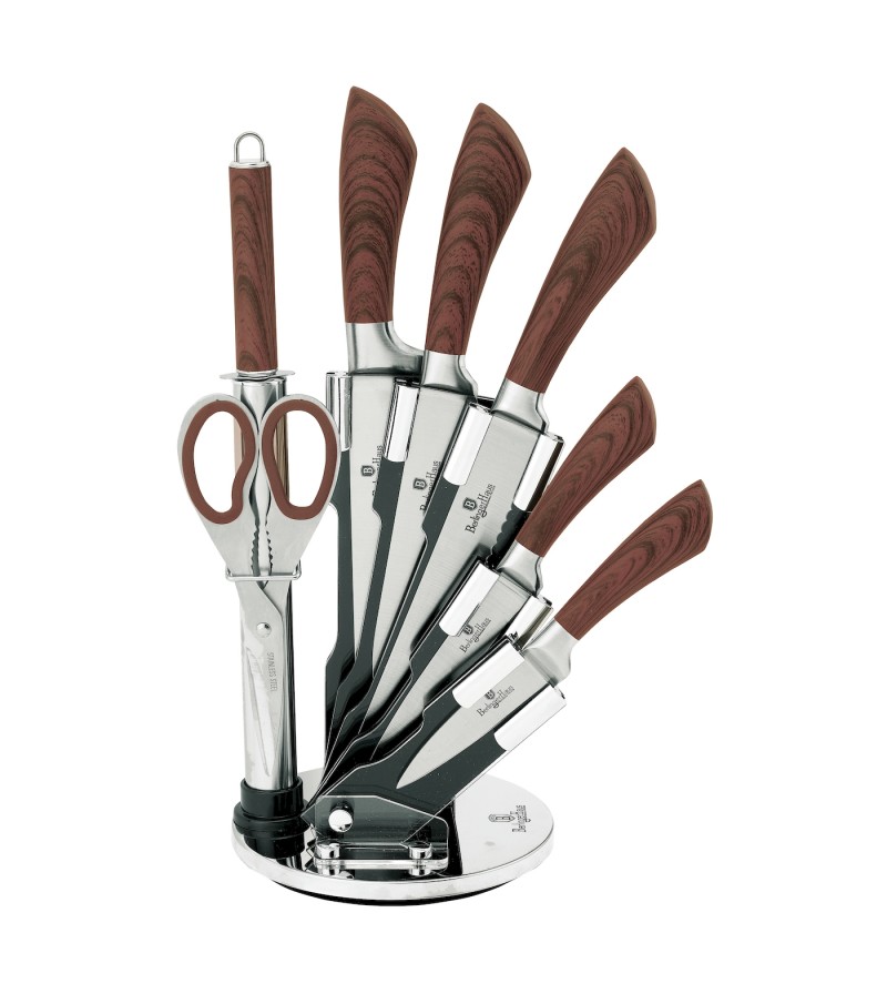 8 pcs knife set with stand, original wood